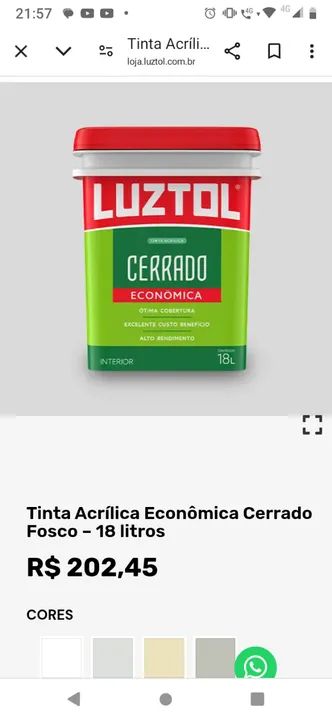 Tinta Acrílica Econômica Cerrado Fosco - 18 litros
