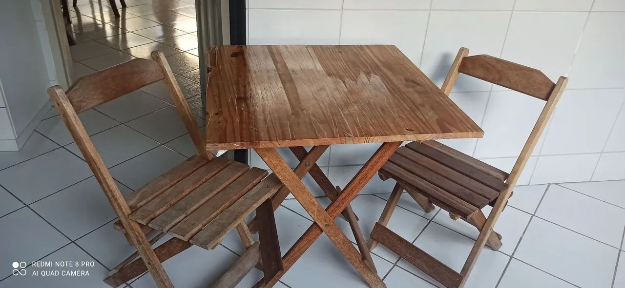 Conjunto de mesa com cadeira dobrável madeira 