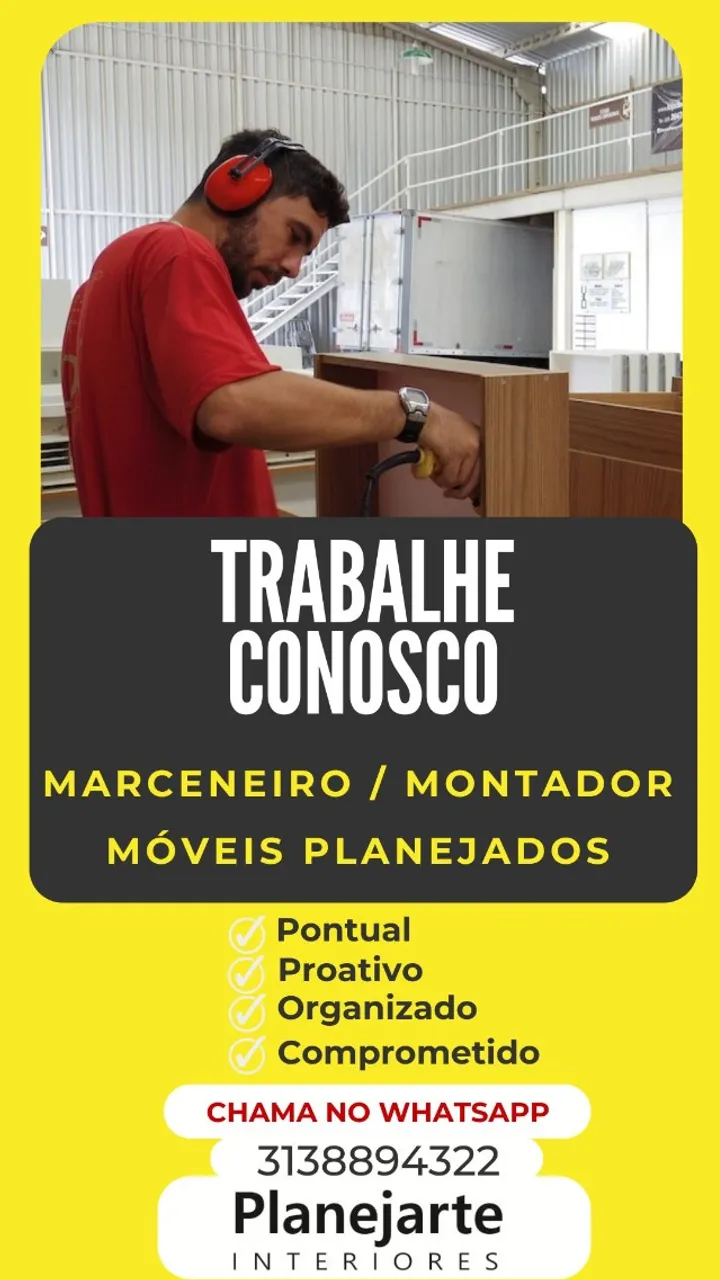 Vaga para Marceneiro / Montador de moveis planejados