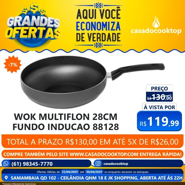 Wok multiflon 28cm fundo inducao