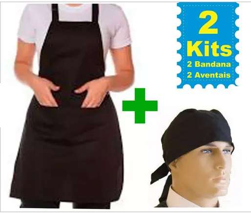 Kit 2 Aventais copa + 2 bandanas oxford 100% poliéster