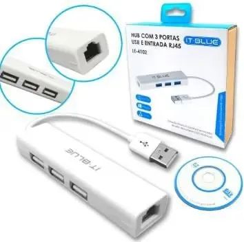 HUB 3 portas Tipo-C Porta RJ45 para Computadores / notebooks / MAC IT-BLUE  - R$55,00 - Foto 3