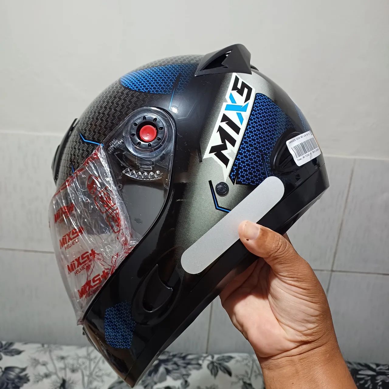 Capacete MISX Preto e Azul novo lacrado  - Foto 4