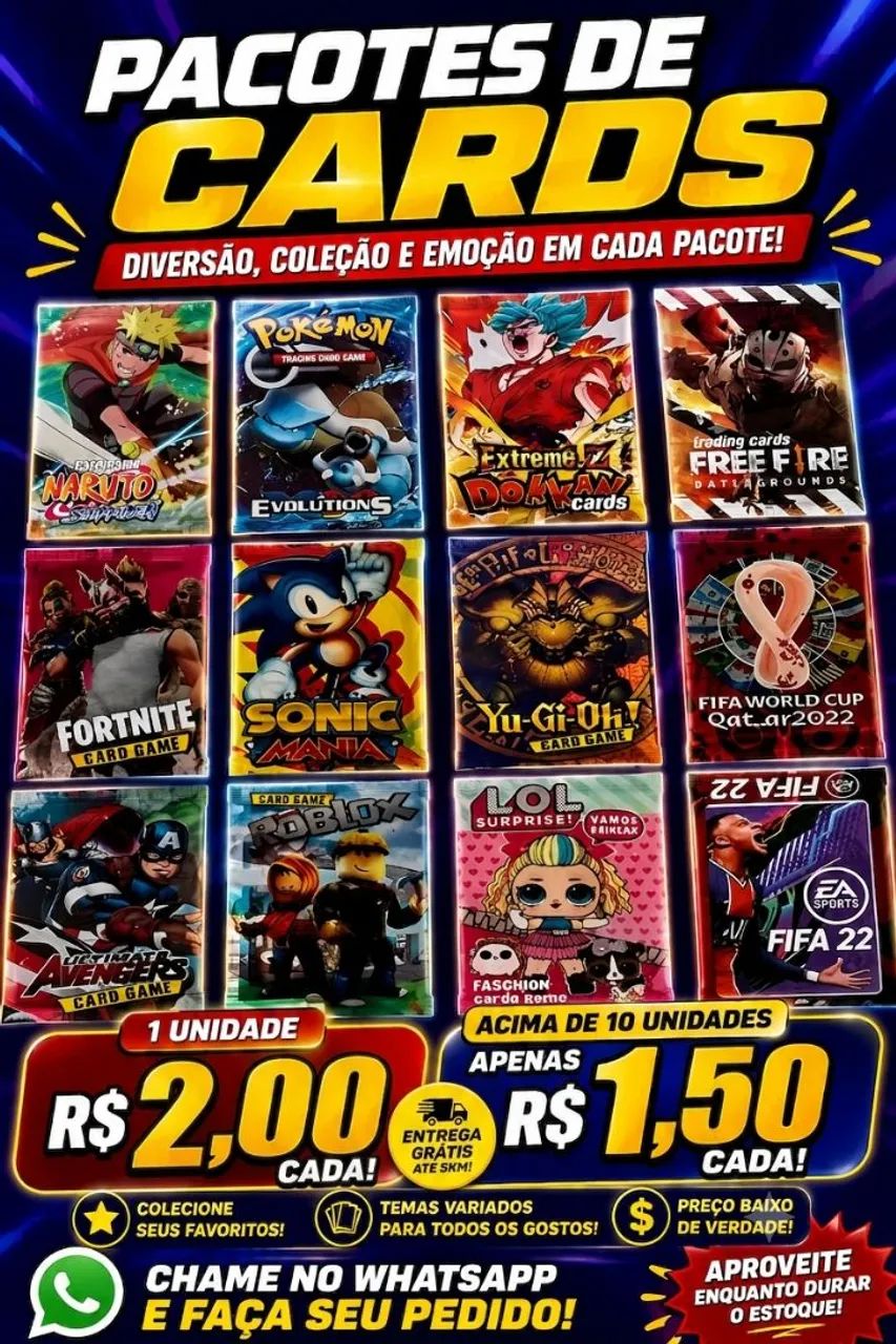 Pacotes de Cards / Figurinhas - Pokémon, Naruto, Free Fire, Roblox e mais! - Foto 4