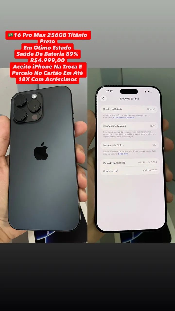 iPhone 16 Pro Max 256GB Preto ( Em Ótimo Estado ) Usado