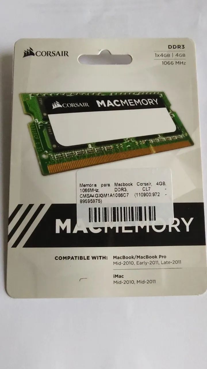 Memória 4Gb RAM p/ Macbook, Macbook Pro, iMac e Notebook
