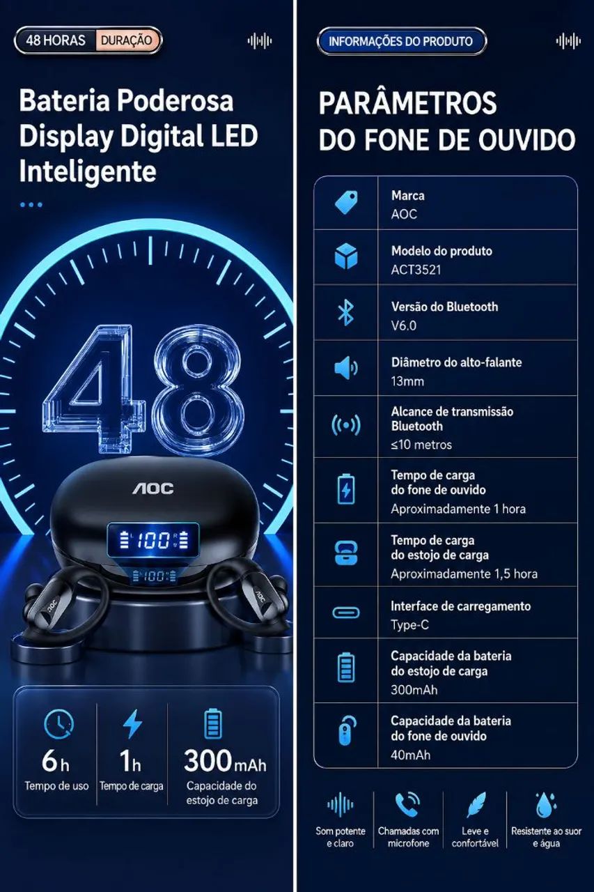 Fones bluetooth sem fio AOC - Foto 3