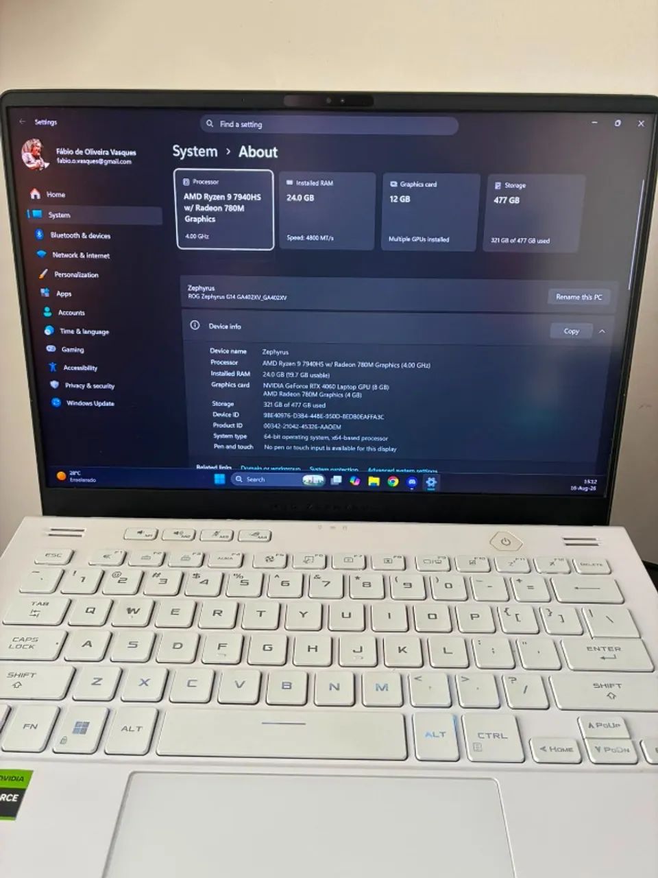 Notebook Asus ROG Zephyrus G14 - RTX 4060, Ryzen 9, 24gb RAM DDR5 - Foto 2