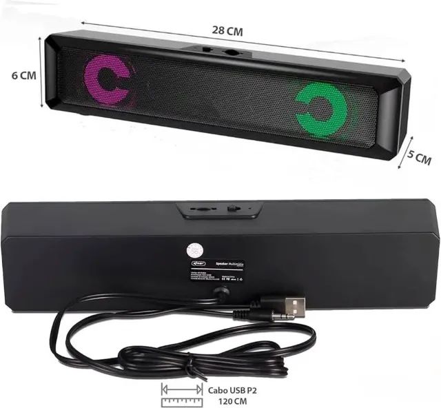 Caixa de Som Para Pc Gamer Sound Bar Led Usb - Foto 5