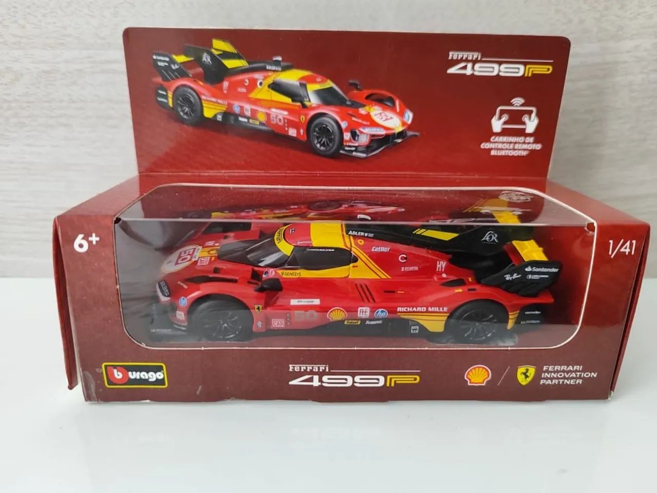 Ferrari 499p Shell Racing Legends Burago 1/41 Bluetooth Vermelho