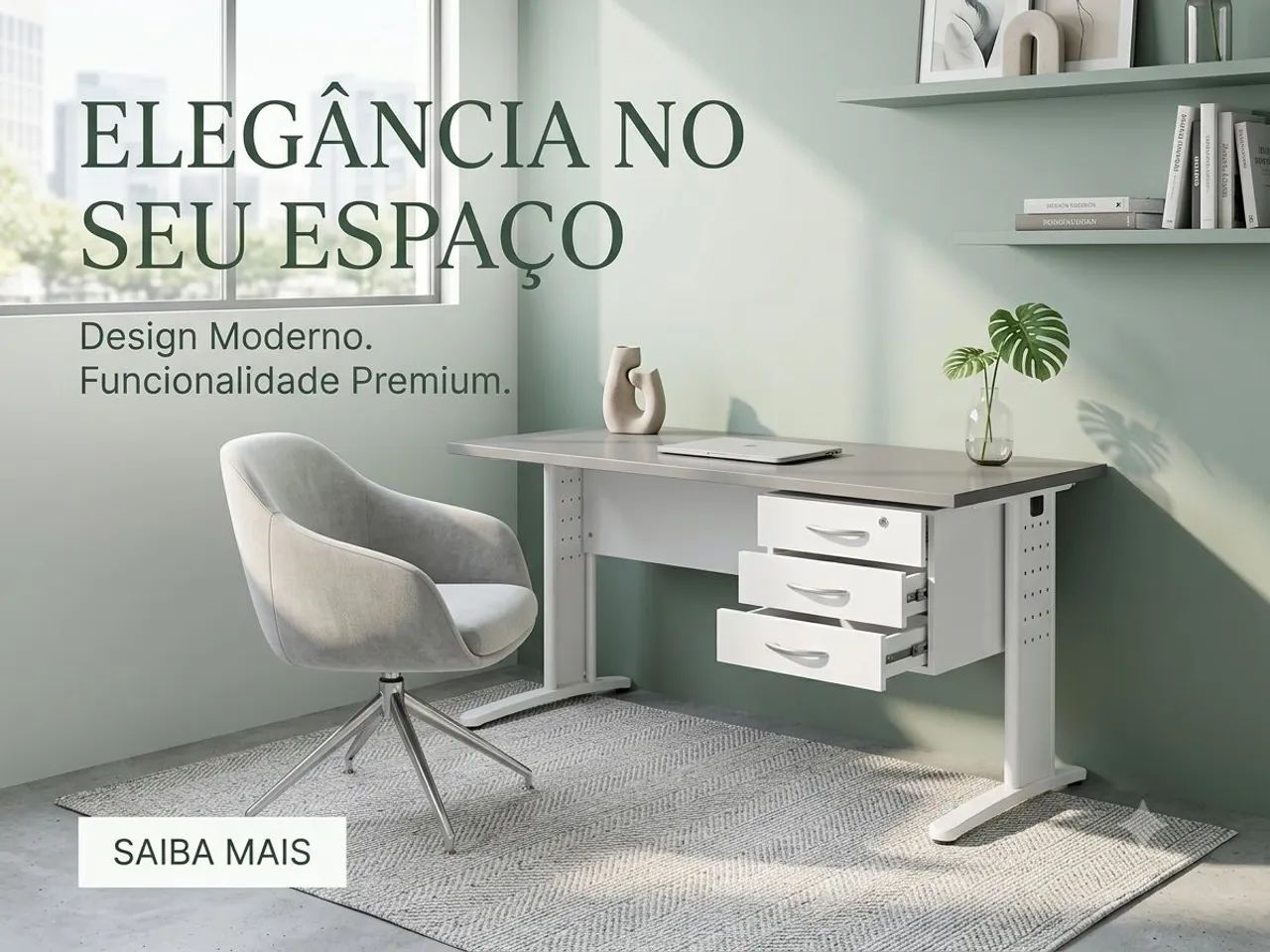 Mesa de Escritório / Home Office com Gaveteiro (3 Gavetas) - Usada em Ótimo Estado!