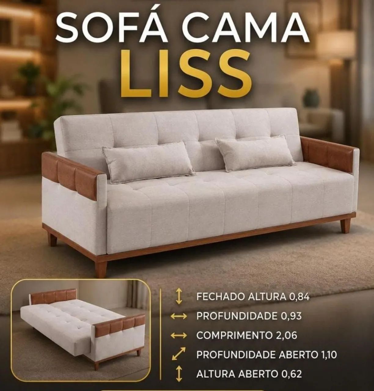 Mega desconto Sofá cama tecido em LINHO .