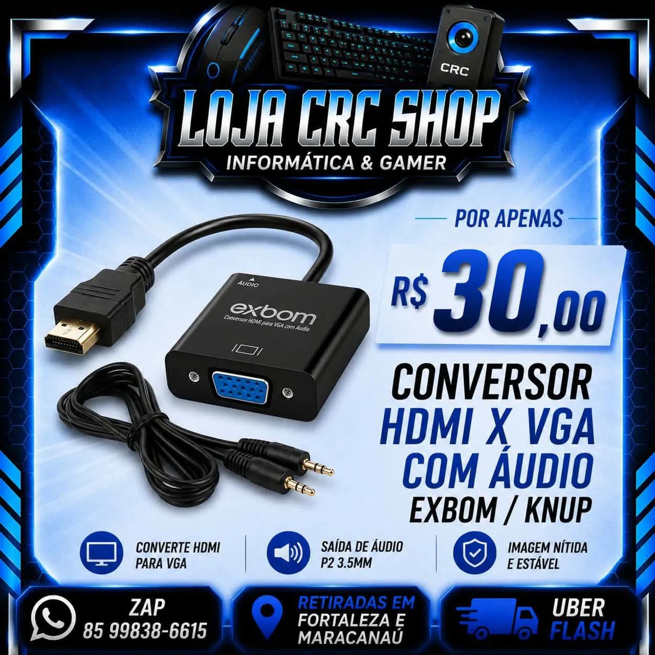 Conversor HDMI x VGA com Áudio 