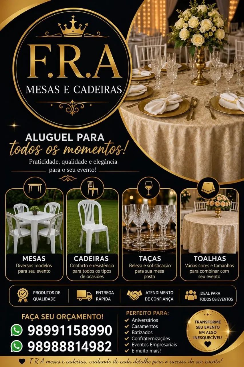 ALUGUEL DE CADEIRAS E MESAS E ETC..