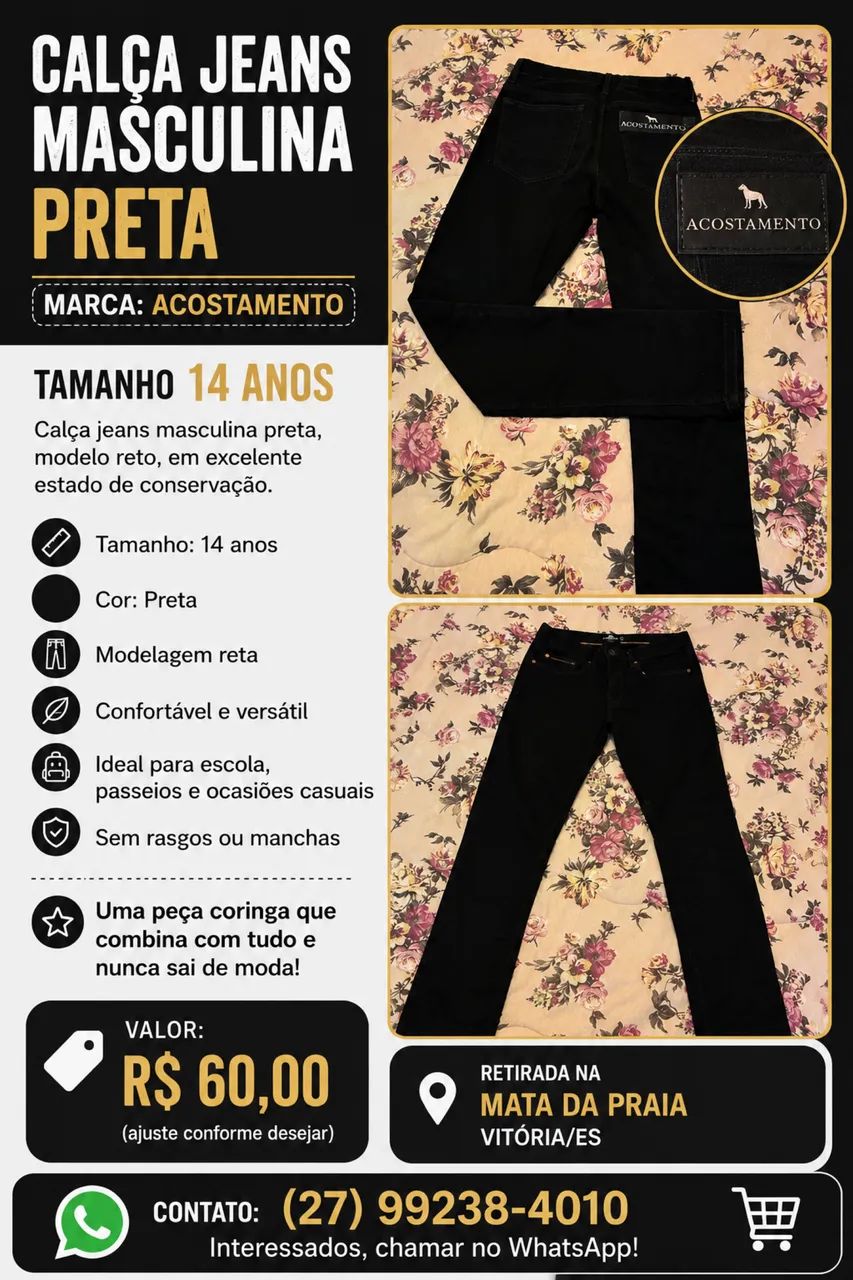 Calça jeans masculina tamanho 14.