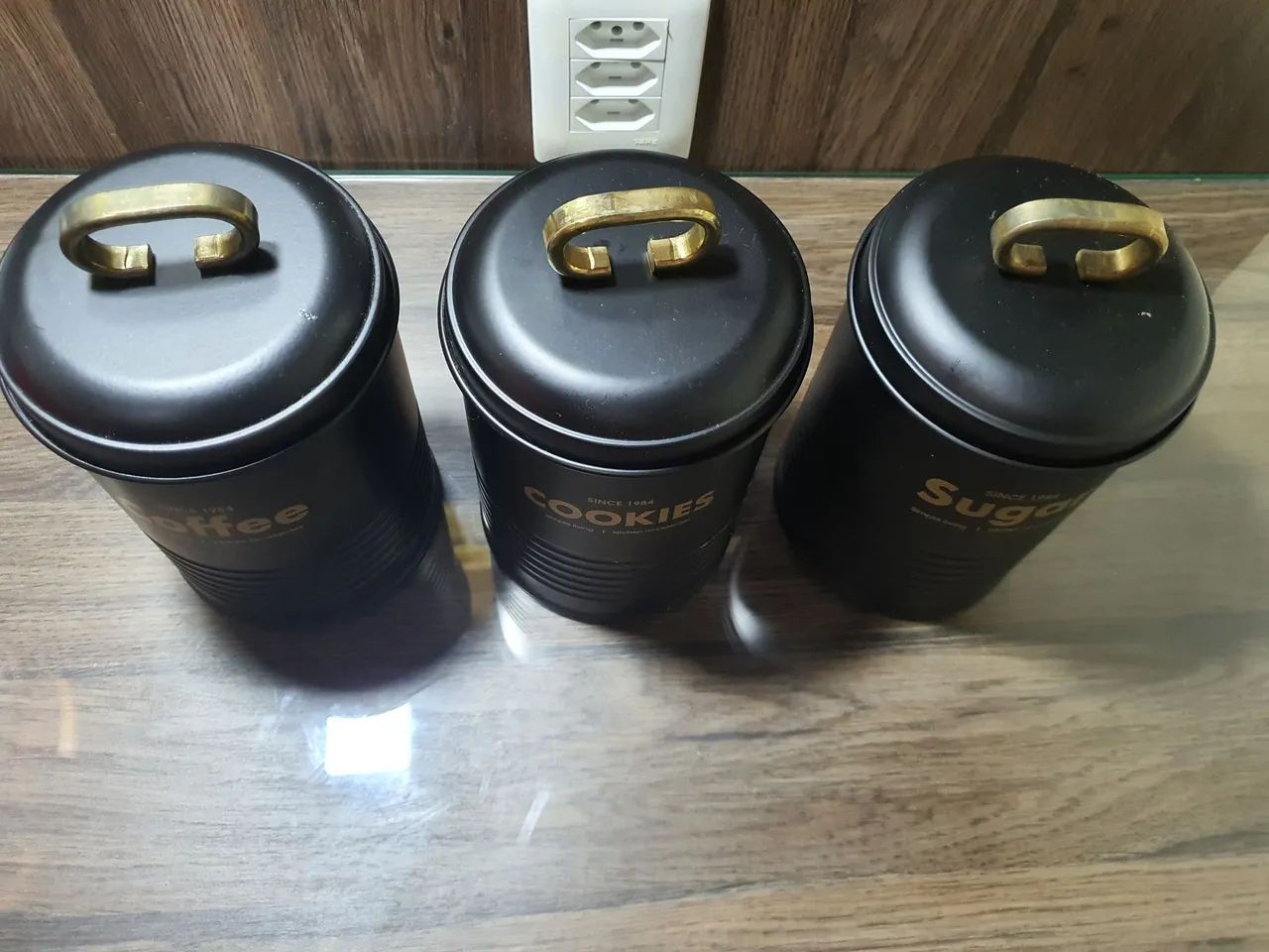 KIT POTES DE METAL PARA AÇUCAR, CAFÉ E BISCOITOS - Foto 2