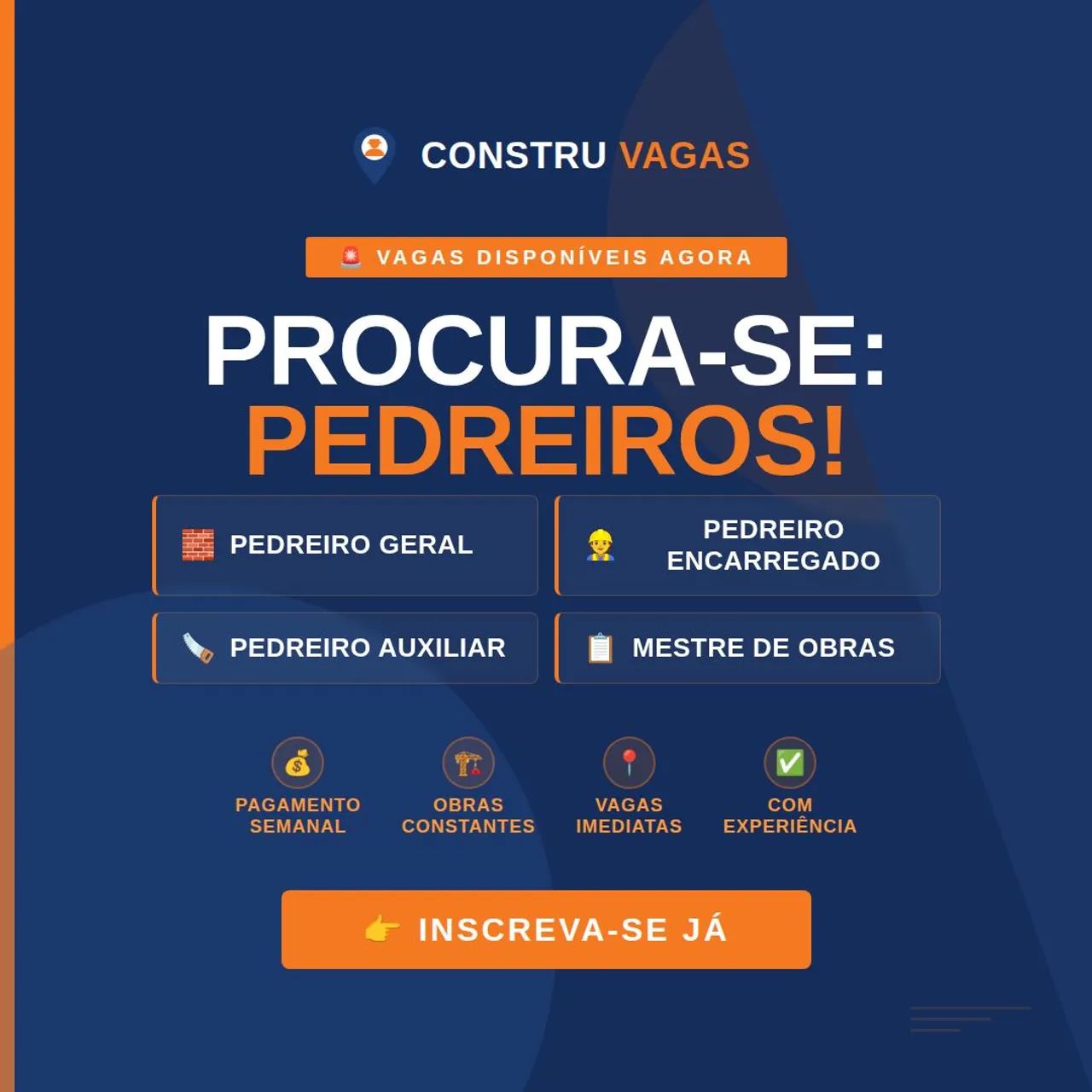 PROCURA-SE: PEDREIROS C/ EXPERIENCIA