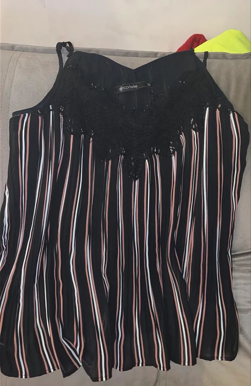 blusa cortelle alça renda listrada 