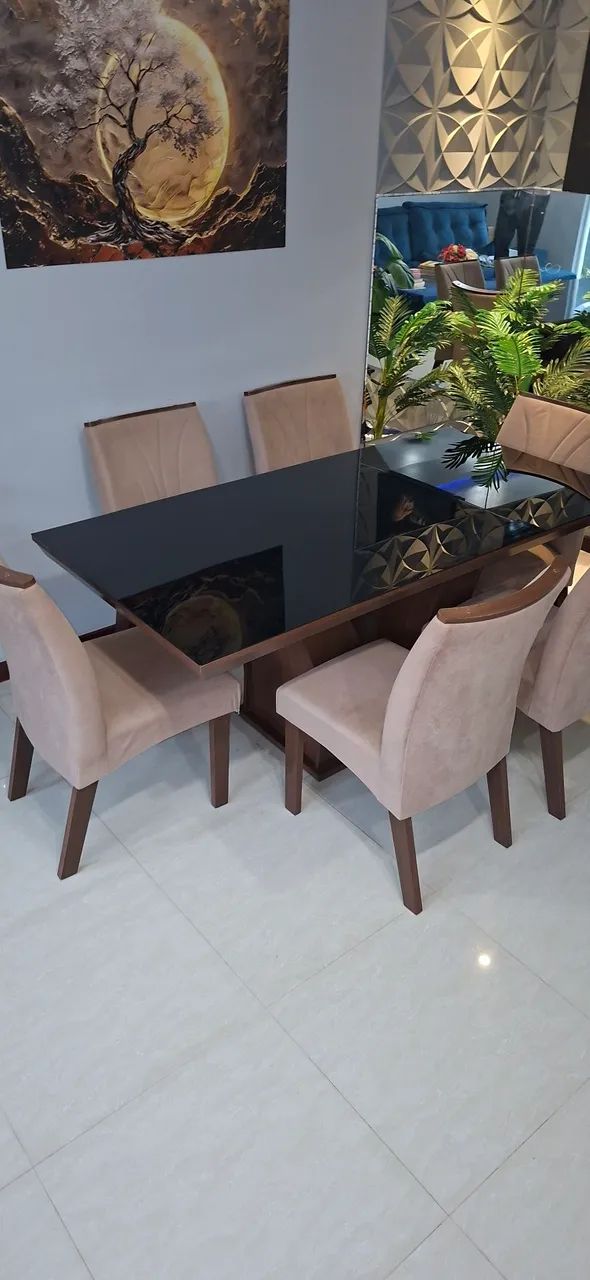 Mesa de jantar 6 cadeiras vidro preto - Foto 3