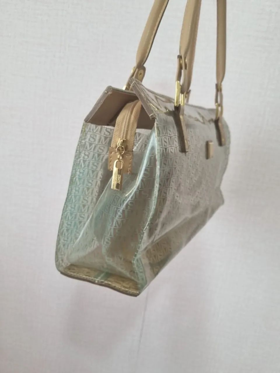 Bolsa Monica Sanches em verniz e couro bege - Foto 2