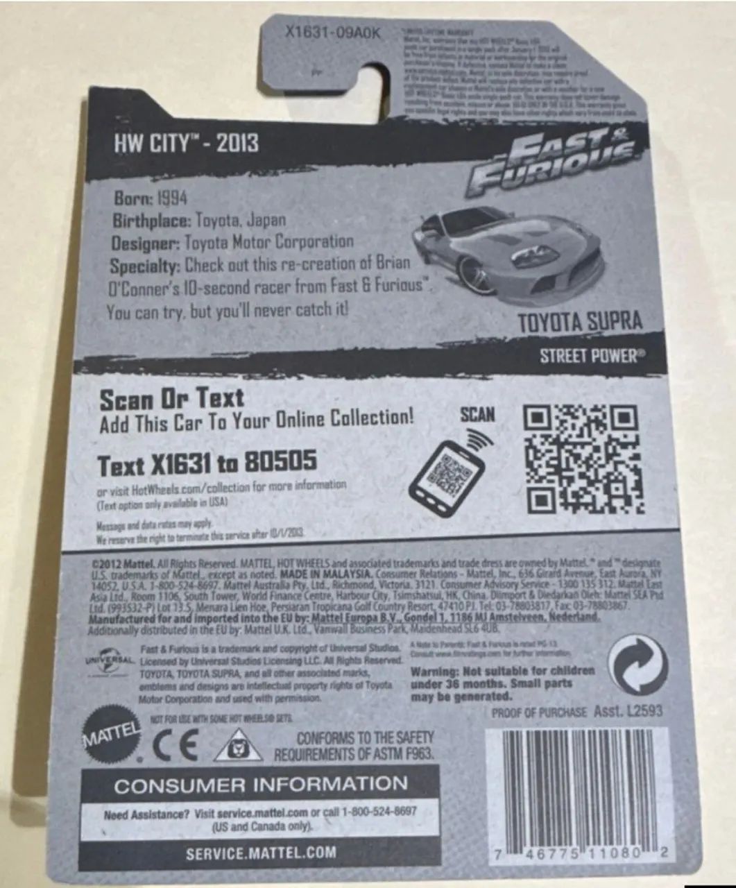 Hot Wheels Toyota Supra Velozes e Furiosos HW City 2013 Laranja 1:64 Miniatura - Foto 2