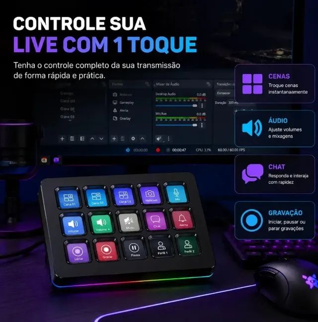 Stream Deck Fifine D6 15 Teclas Mesa Controladora Preto Usb Rgb - Foto 4