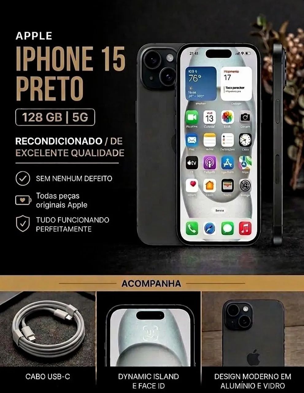 iPhone 15 Preto 128gb