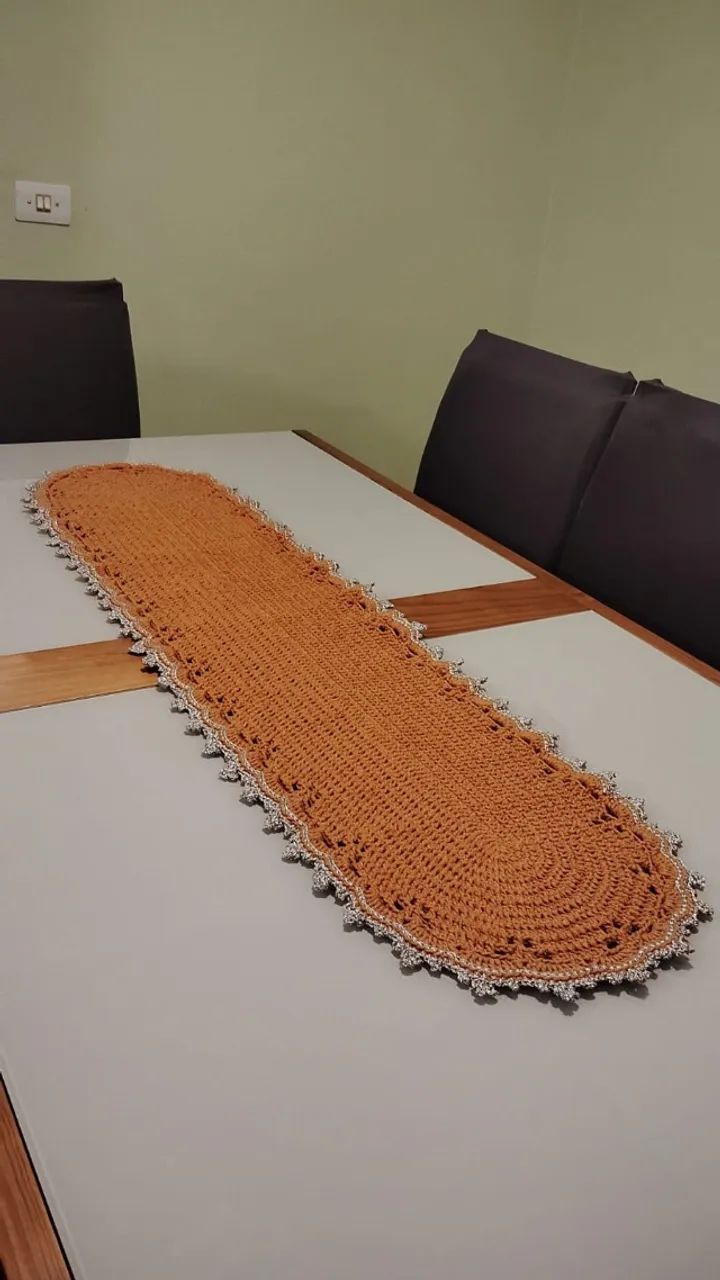 Toalha de Mesa Marrom de Crochê - Foto 3