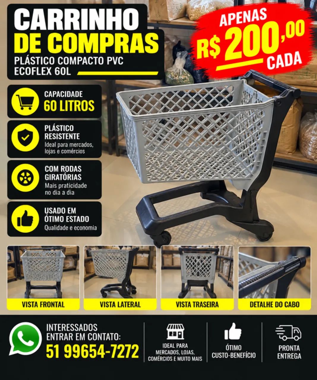 Carrinho de Compras Ecoflex 60 Litros com Rodas - Usado