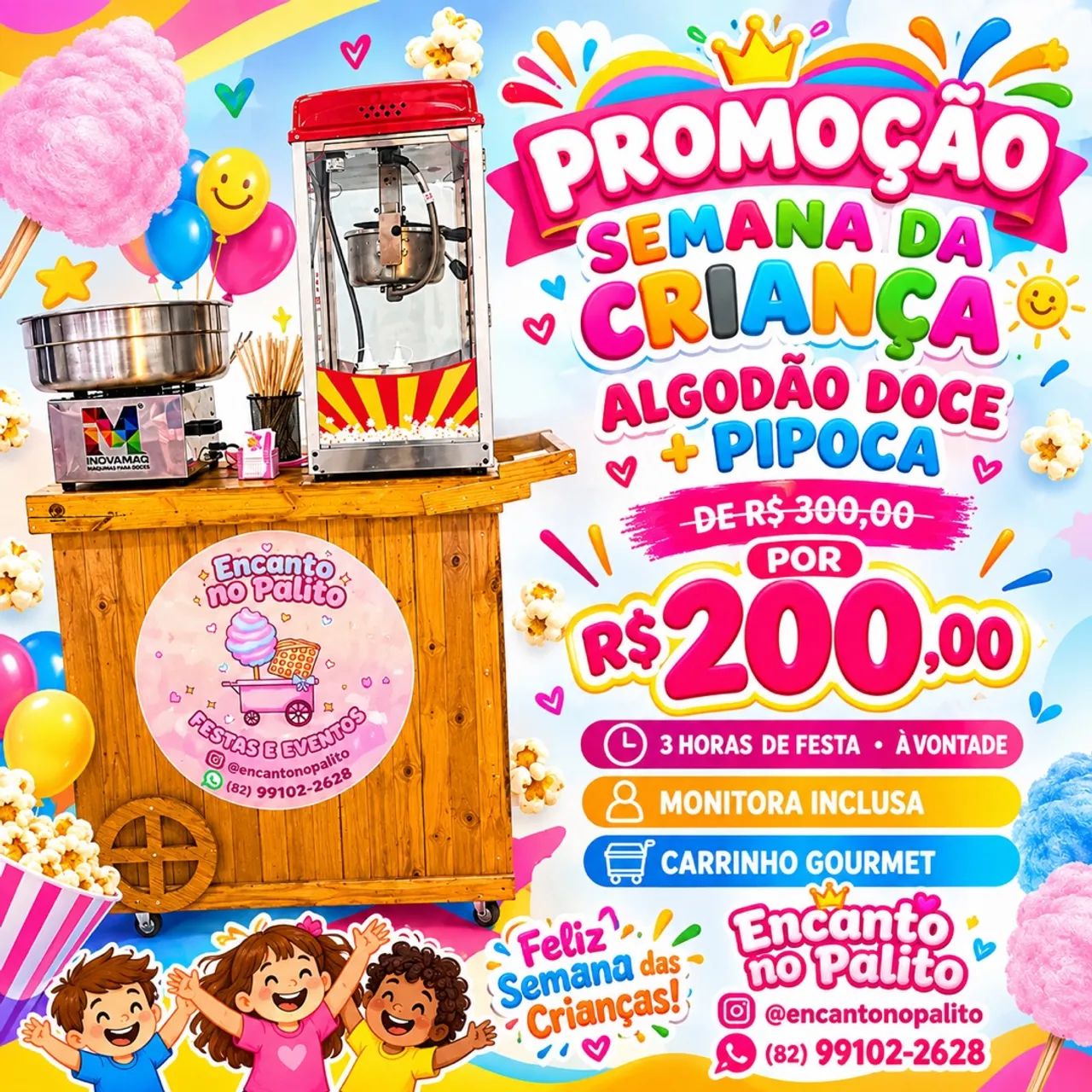 Algodão doce e pipoca para eventos 