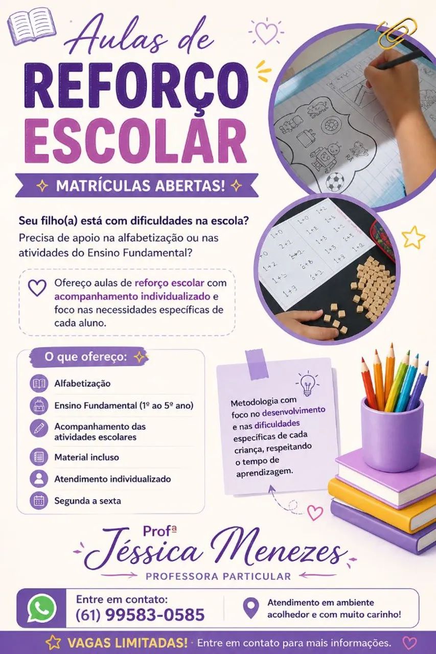 AULAS DE REFORÇO ESCOLAR - MATRÍCULAS ABERTAS!