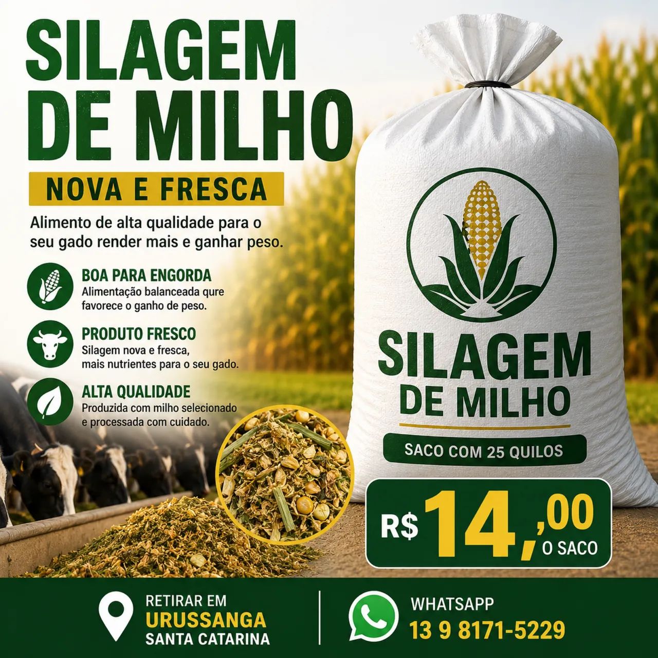 Silagem de milho saco 25kg 