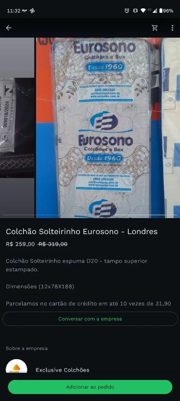 COLCHÃO SOLTEIRINHO - EUROSONO, PARCELAMOS SEM JUROS  - Foto 2