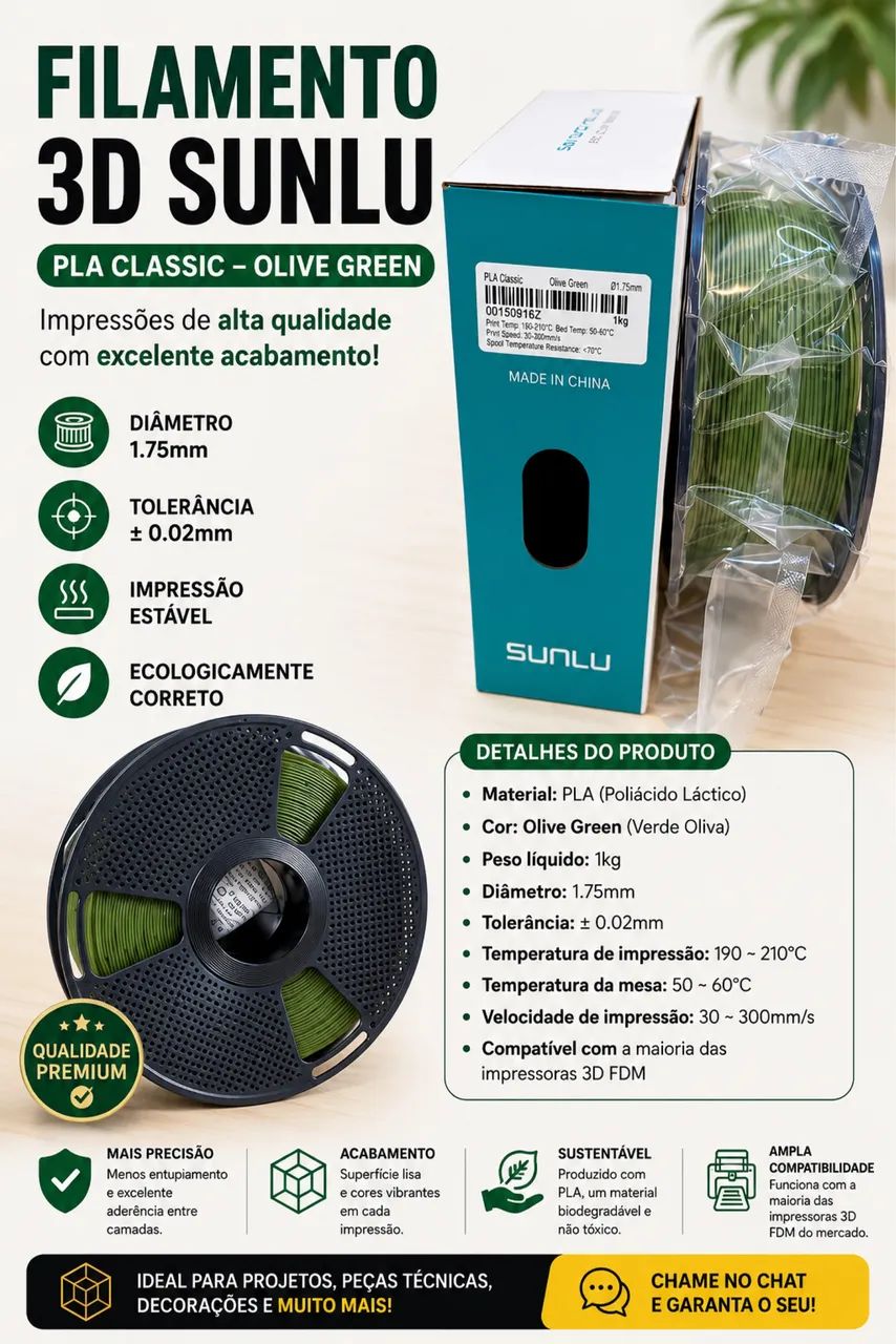 Filamento Pla Sunlu PLA - Olive Green 