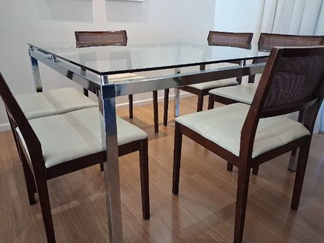 Mesa vidro quadrada 6 cadeiras para sala de jantar - Foto 4