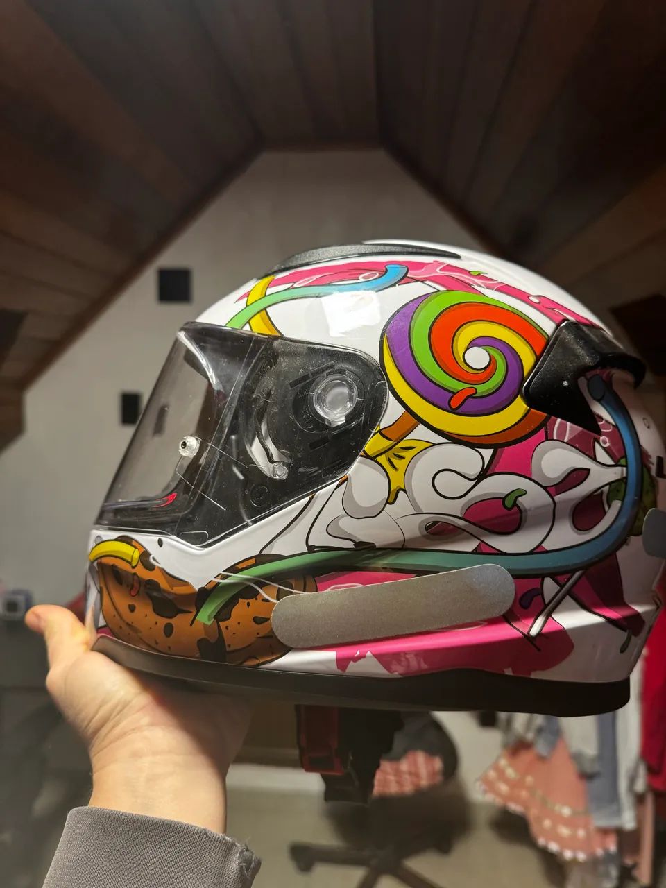 Capacete LS2 FF353J Rapid Junior Crazy Pop Infantil Branco/Rosa  