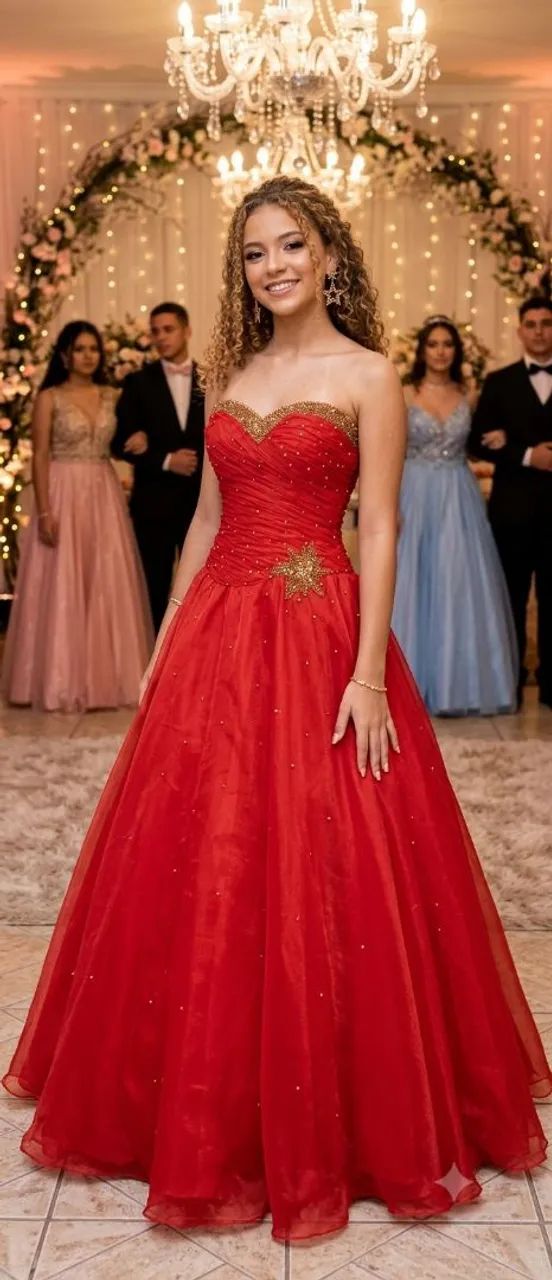 Vestido de debutante longo vermelho 