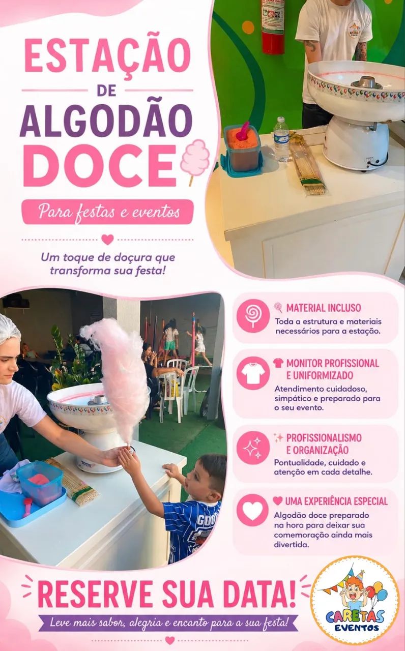 Estação completa de Algodão Doce para festas e eventos