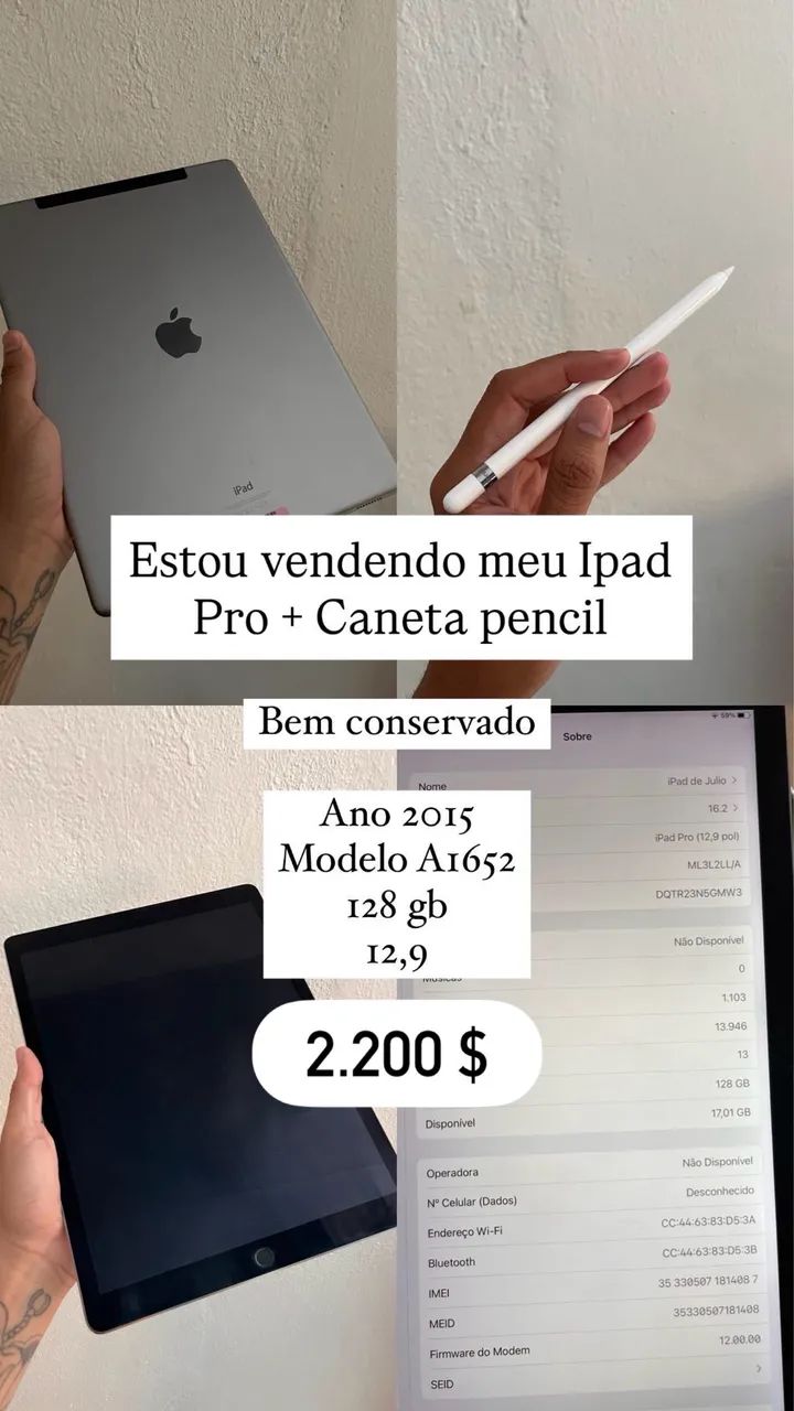 Ipad Pro 12.9 primeira geração + caneta Pencil 