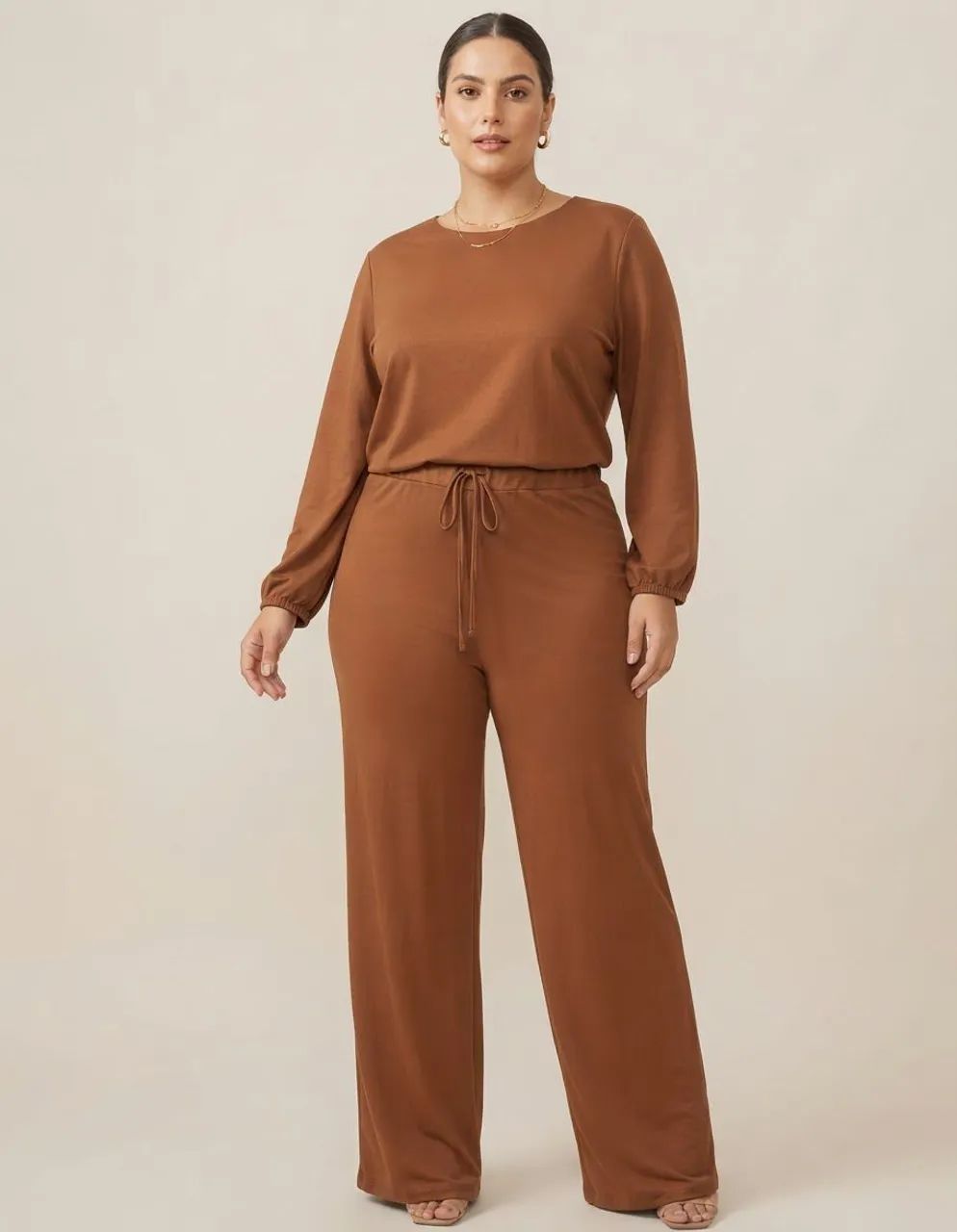 Conjunto Feminino Marrom Elegante e Confortável - Calça e Blusa