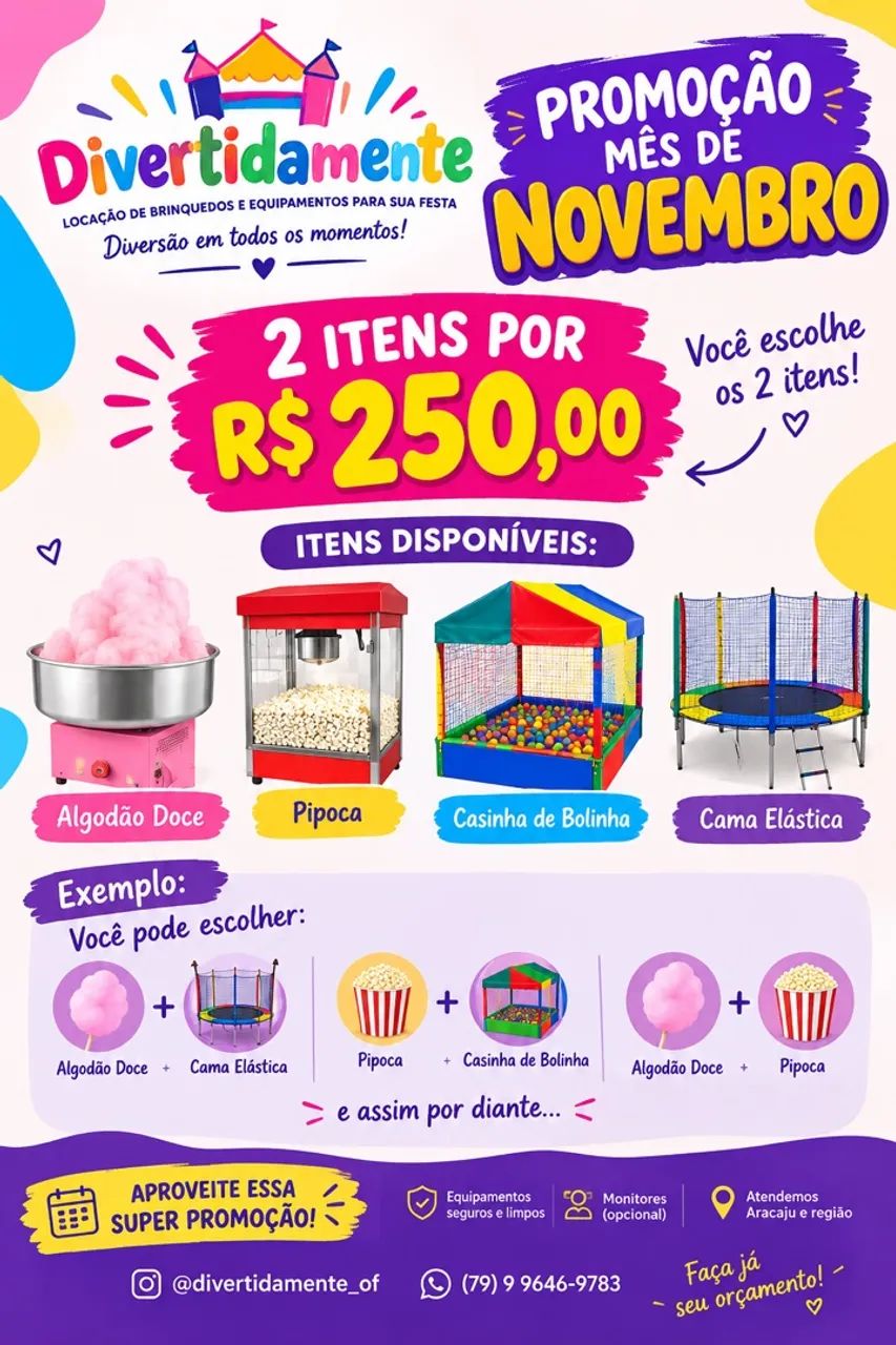 Aluguel de cama elástica piscina de bolinha  pipoca algodão doce