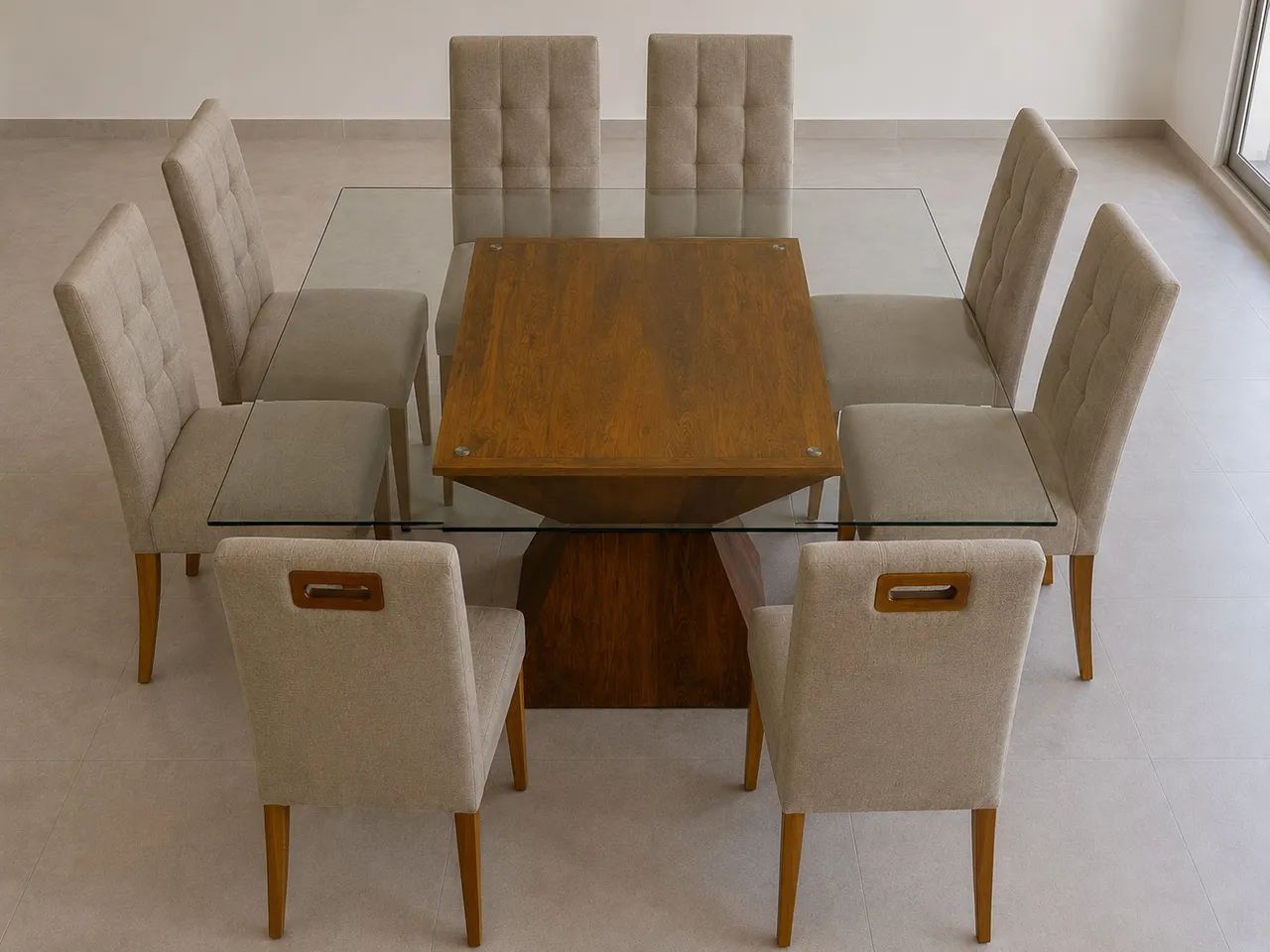 Mesa de jantar 1,40x1,40m com 8 cadeiras 