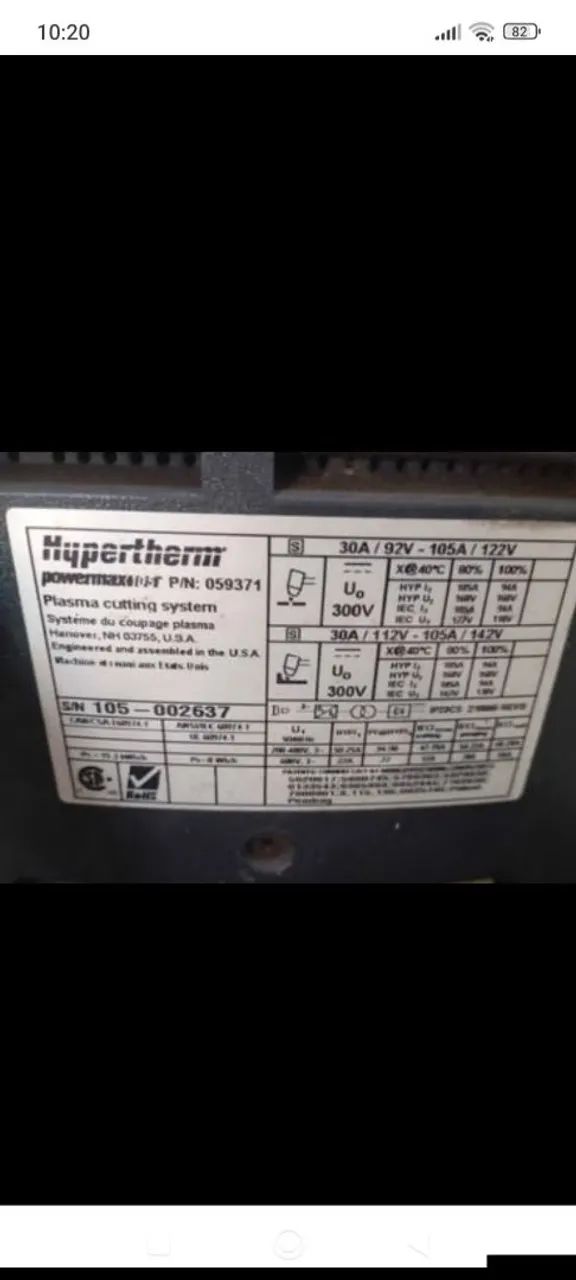 Corte Plasma hyperthem 105 