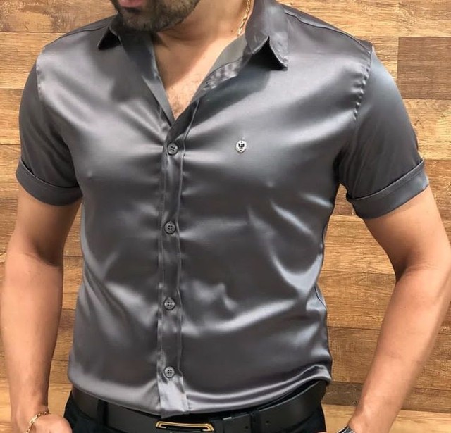 Camisas Tecido Acetinado Slim - Foto 2
