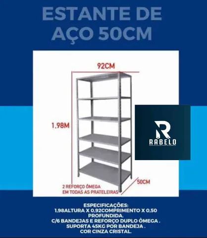 Estante de aço linha pesada de 50cm com 6 bandejas em até 5 x sem juros