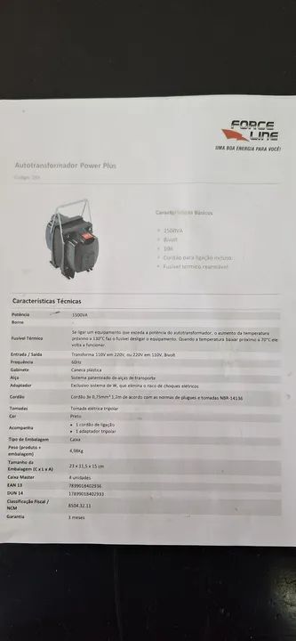 Transformador Forceline 1500VA de 110V para 220v ou 220v em 110v bivolt - LEIA O ANUNCIO ! - Foto 3