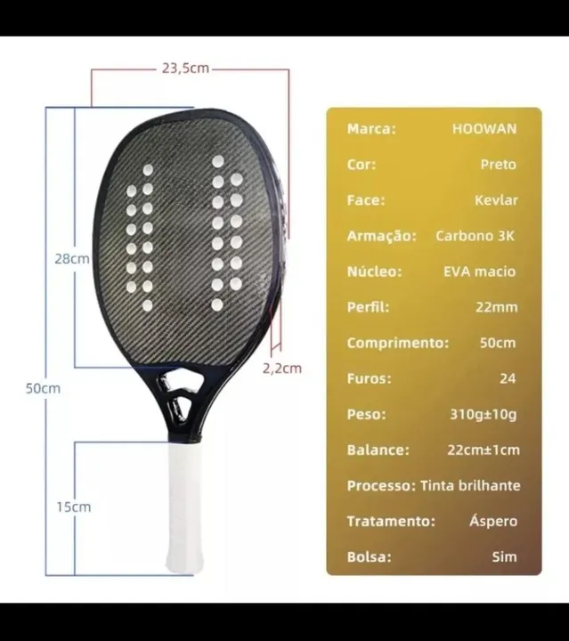 Raquete beach tênis hoowan kevlar