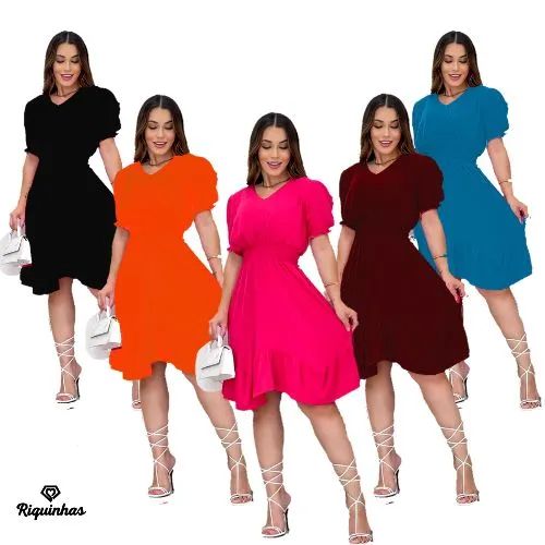 Vestidos Curtos Suede Estampado Liso Bolinha - Foto 5