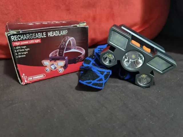 Lanterna de cabeça recarregável com cabo