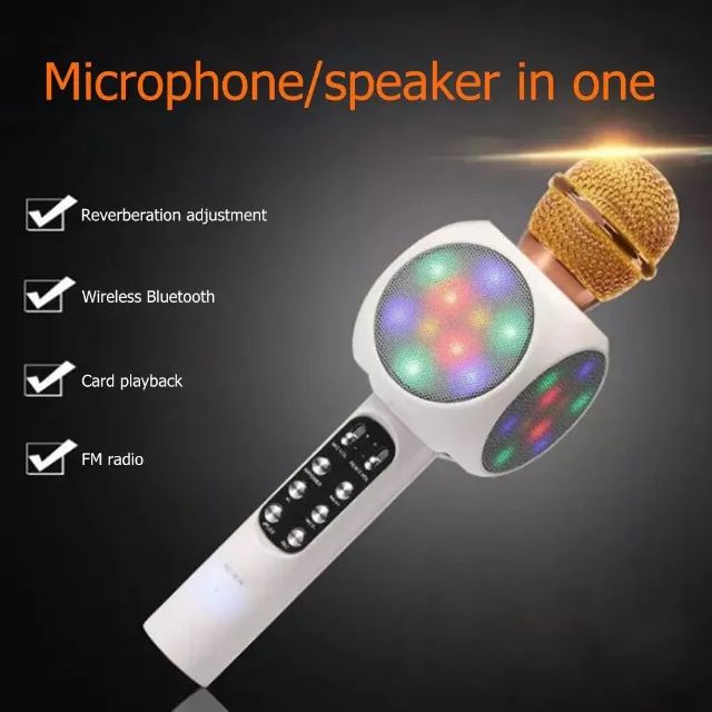 Microfone Sem Fio Com Auto Falante Branco Ws-1816 28x9cm - Foto 4